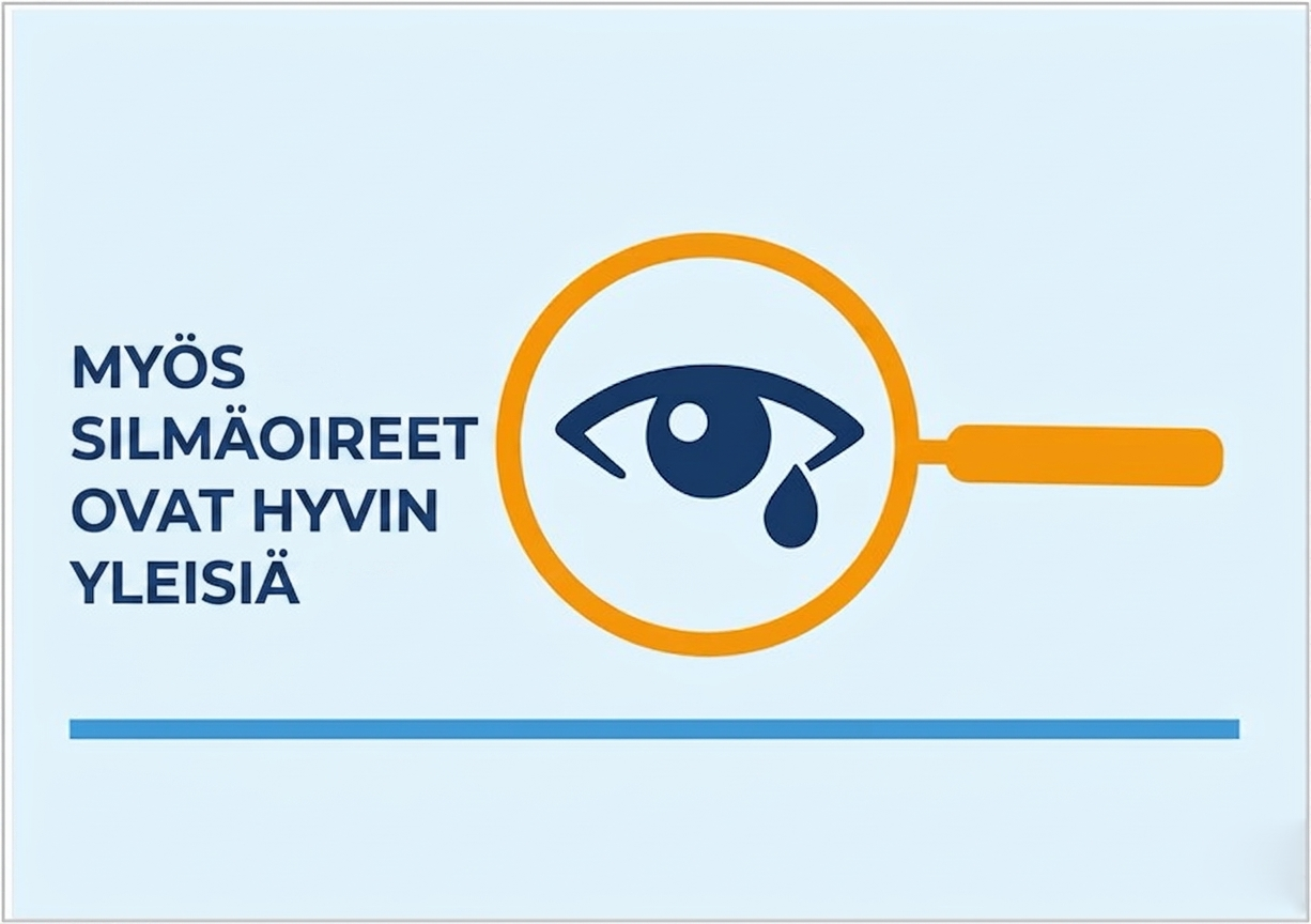 Kuvake, jossa on suurennuslasi ja silmäoireita kuvastava vuotava silmä
